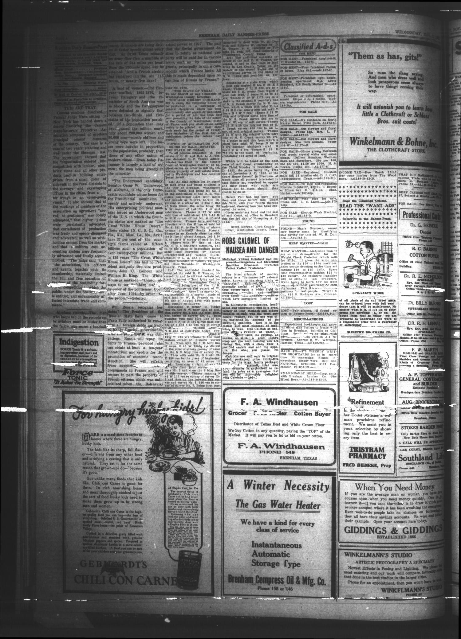 Brenham Daily Banner-Press (Brenham, Tex.), Vol. 40, No. 190, Ed. 1 Wednesday, November 7, 1923
                                                
                                                    [Sequence #]: 2 of 6
                                                