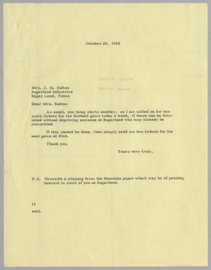 [Letter from I. H. Kempner to J. M. Sutton, October 20, 1956]
