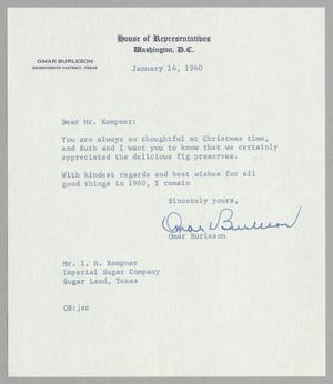 [Letter from Omar Burleson to I. H. Kempner, January 14, 1960]