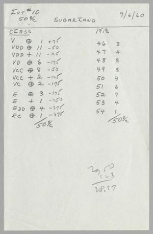 [Tag List: Lot #10, September 6, 1960]