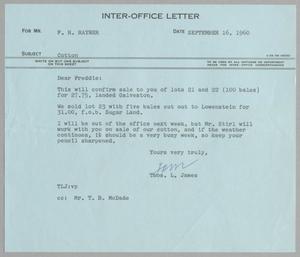 [Letter from Thomas L. James to F. H. Rayner, September, 16 1960]