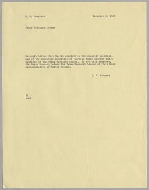 [Letter from I. H. Kempner to W. H. Louviere, December 6, 1960]
