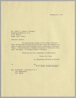 [Letter from H. Kempner Cotton Company to Thomas L. James, January 21, 1960]
