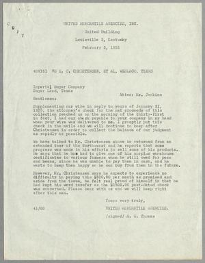 [Letter from United Mercantile Agencies to Imperial Sugar Company, February 3, 1955]