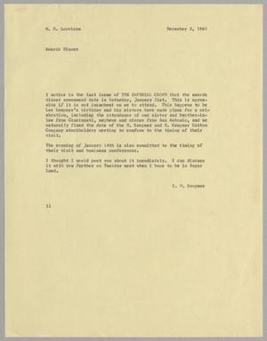 [Letter from I. H. Kempner to W. H. Louviere, December 2, 1960]