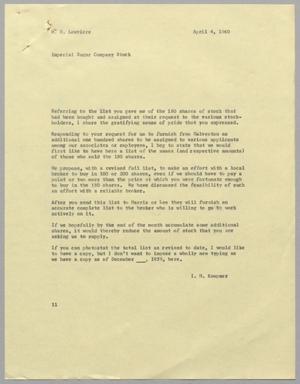 [Letter from I. H. Kempner to W. H. Louviere, April 4, 1960]
