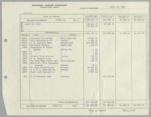 [Imperial Sugar Company, Cash Balance Report, April 13, 1955]