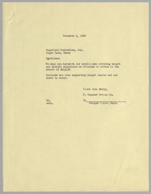 [Letter from H. Kempner Cotton Company to Sugarland Industries, Inc., November 1, 1960]