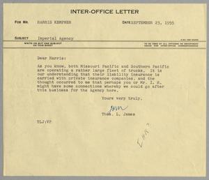 [Letter from Thomas L. James to Harris Kempner, September 23, 1955]
