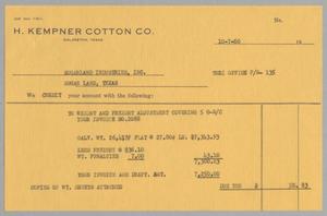 Primary view of object titled '[Credit Invoice for shipping costs, October 7, 1960]'.