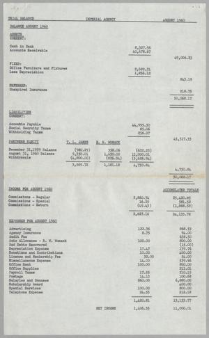 [Imperial Agency, Trial Balance, August 1960]