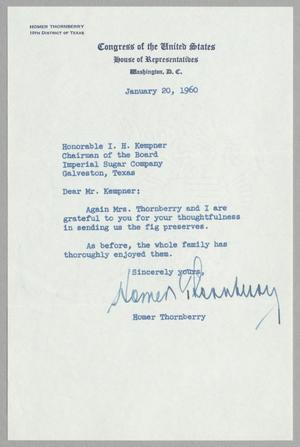 [Letter from Homer Thornberry to I. H. Kempner, January 20, 1960]