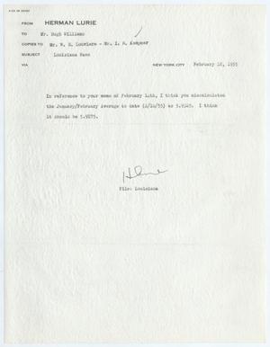 Primary view of object titled '[Letter from Herman Lurie to Hugh Williams, February 18, 1955]'.