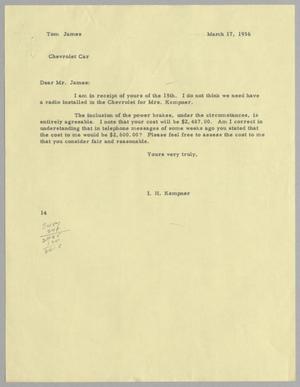 [Letter from I. H. Kempner to Tom James, March 17, 1956]