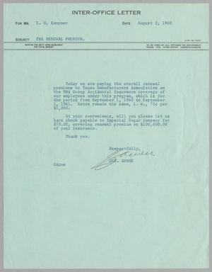 [Letter from George Andre to I. H. Kempner, August 2, 1960]