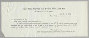 [New York Coffee and Sugar Exchange Inc. Memorandum, April 13, 1955]