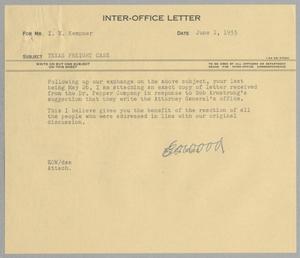 [Letter from E. O. Wood to I. H. Kempner, June 1, 1955]