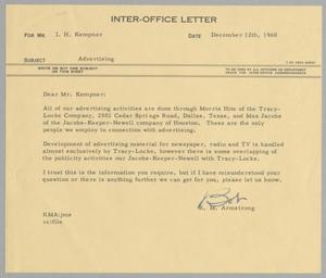 [Letter from R. M. Armstrong to I. H. Kempner, December 12, 1960]