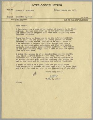 [Letter from Thomas L. James to Harris L. Kempner, September 22, 1955]