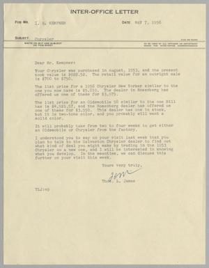 Primary view of object titled '[Letter from Thomas L. James to I. H. Kempner, May 7, 1956]'.