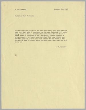 [Letter from I. H. Kempner to W. O. Carraway, November 18, 1960]