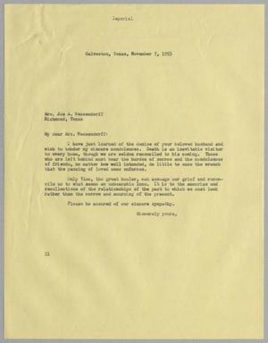 [Letter from I. H. Kempner to Mrs. Joe A. Wessendorff, November 7, 1955]