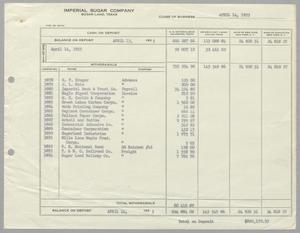 [Imperial Sugar Company, Cash Balance Report, April 14, 1955]