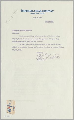 [Letter from Ken L. Laird to Texas & Oklahoma Brokers, July 18, 1960]