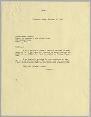 [Letter from I. H. Kempner to Chamber of Commerce of the United States, February 11, 1960]