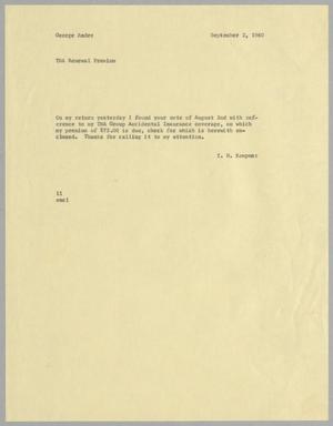[Letter from I. H. Kempner to George Andre, September 2, 1960]