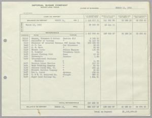 [Imperial Sugar Company, Cash Balance Report, March 15, 1955]