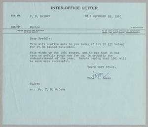 [Letter from Thomas L. James to F. H. Rayner, November 29, 1960]