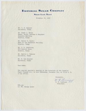 [Letter from W. H. Louviere to Directors of Imperial Sugar Company, November 16, 1956]