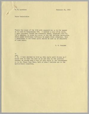 [Letter from I. H. Kempner to W. H. Louviere, February 20, 1960]