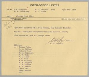 [Letter from W. H. Louviere to I. H. Kempner, April 29, 1960]