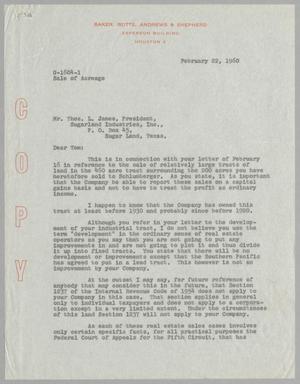 [Letter from Homer L. Bruce to Thomas L. James, February 22, 1960]