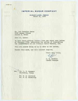 [Letter from C. H. Jenkins to Joe Franklin Myers, March 16, 1955]