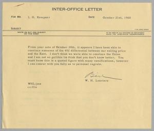 [Letter from W. H. Louviere to I. H. Kempner, October 21, 1960]