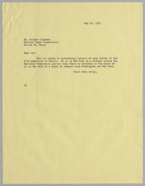 [Letter from I. H. Kempner to Richard Liebman, May 21, 1955]