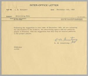 Primary view of object titled '[Letter from R. M. Armstrong to I. H. Kempner, December 16, 1960]'.