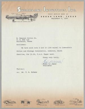[Letter from Thomas L. James to H. Kempner Cotton Co., September 6, 1960]