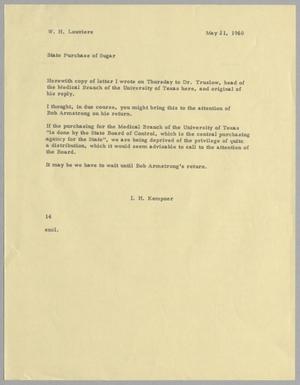 [Letter from I. H. Kempner to W. H. Louviere, May 21, 1960]