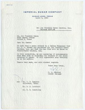 [Letter from C. H. Jenkins to Joe Franklin Myers, April 5, 1955]