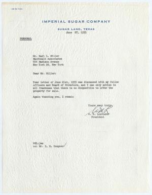 [Letter from W. H. Louviere to Earl L. Miller, June 27, 1955]