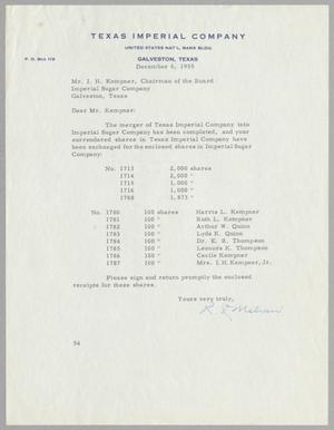 [Letter from R. I. Mehan to I. H. Kempner, December 6, 1955]