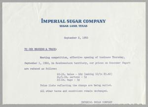 [Letter from Imperial Sugar Company to Brokers & Traders, September 2, 1960]