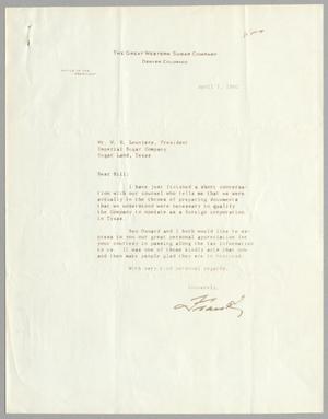 Primary view of object titled '[Letter to W. H. Louviere, April 7, 1960]'.