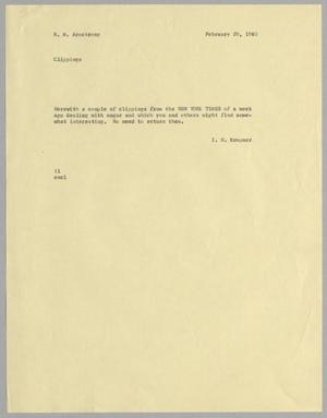 [Letter from I. H. Kempner to R. M. Armstrong, February 29, 1960]