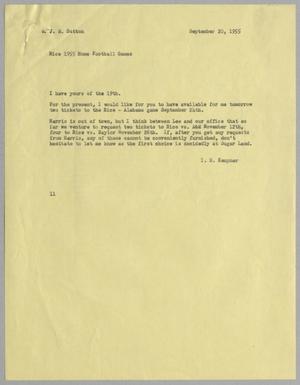 Primary view of object titled '[Letter from I. H. Kempner to J. M. Sutton, September 20, 1955]'.