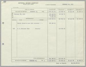 [Imperial Sugar Company, Cash Balance Report, February 28, 1955]